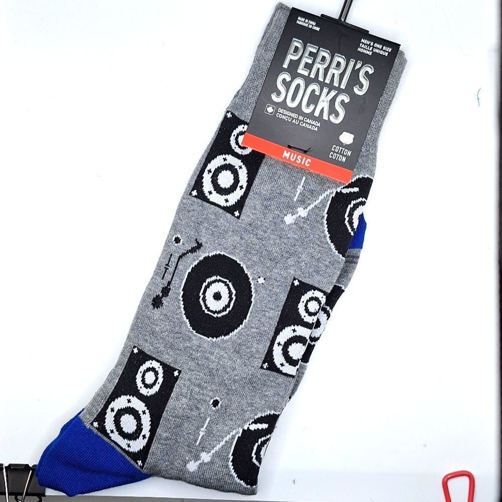 Perri's Men's Turn table DJ music cotton crew socks stereo